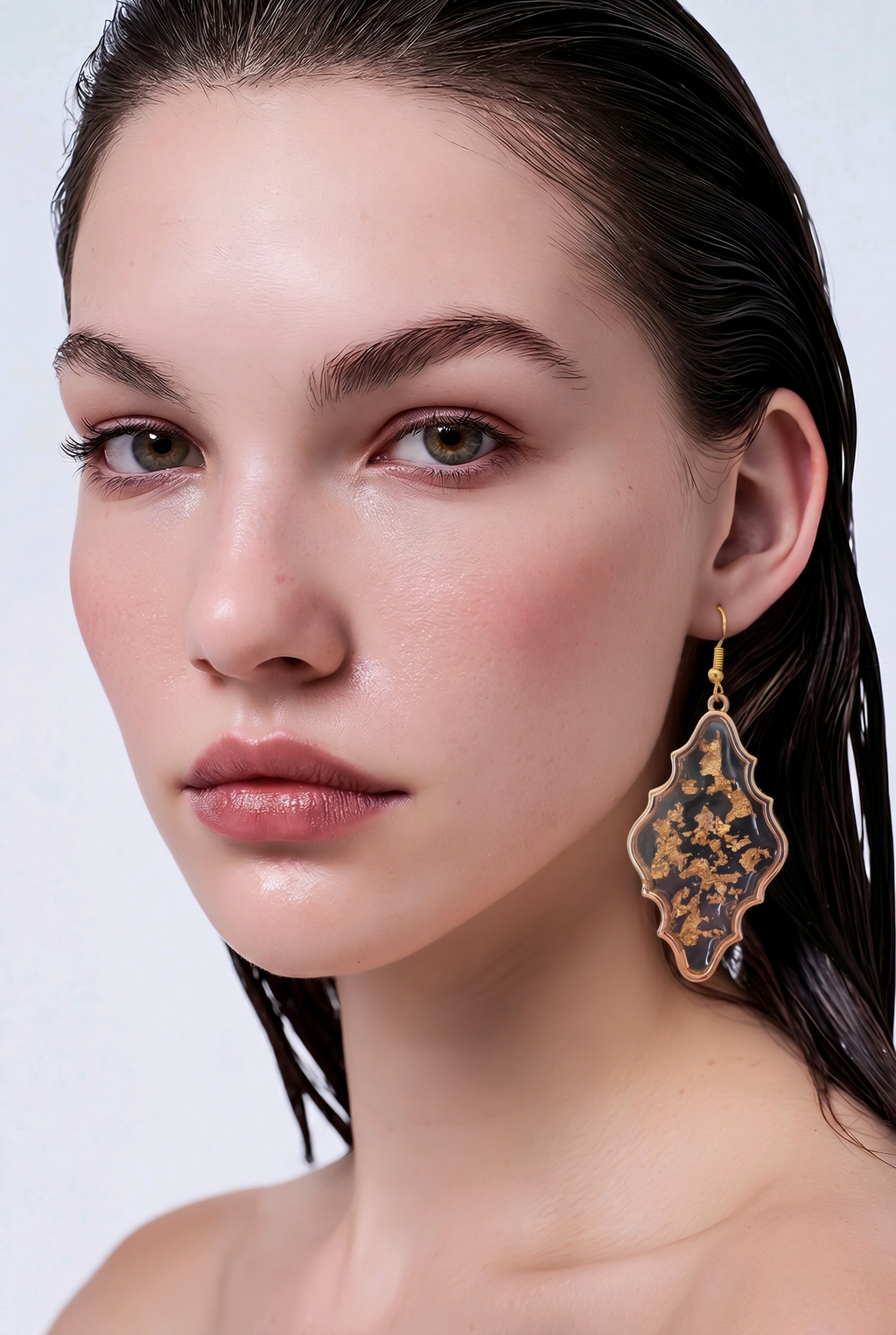 Gold Foil Resin Earrings – Handmade 2" Statement Earrings with Gold Flakes