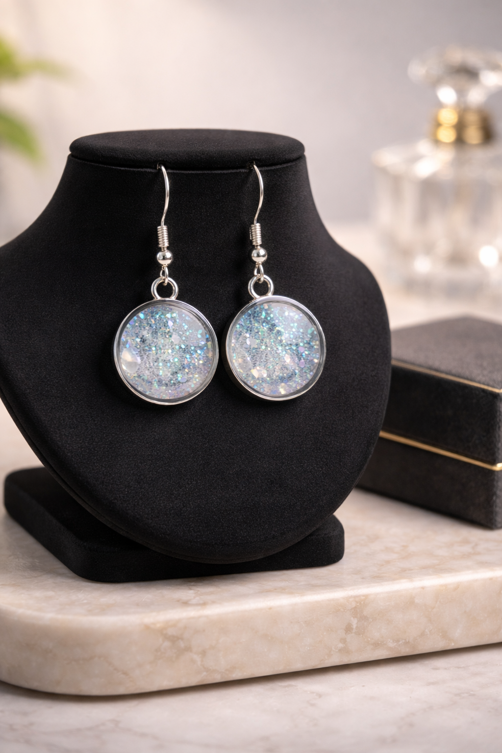 Handmade Clear Resin Earrings with Glitter Sparkle