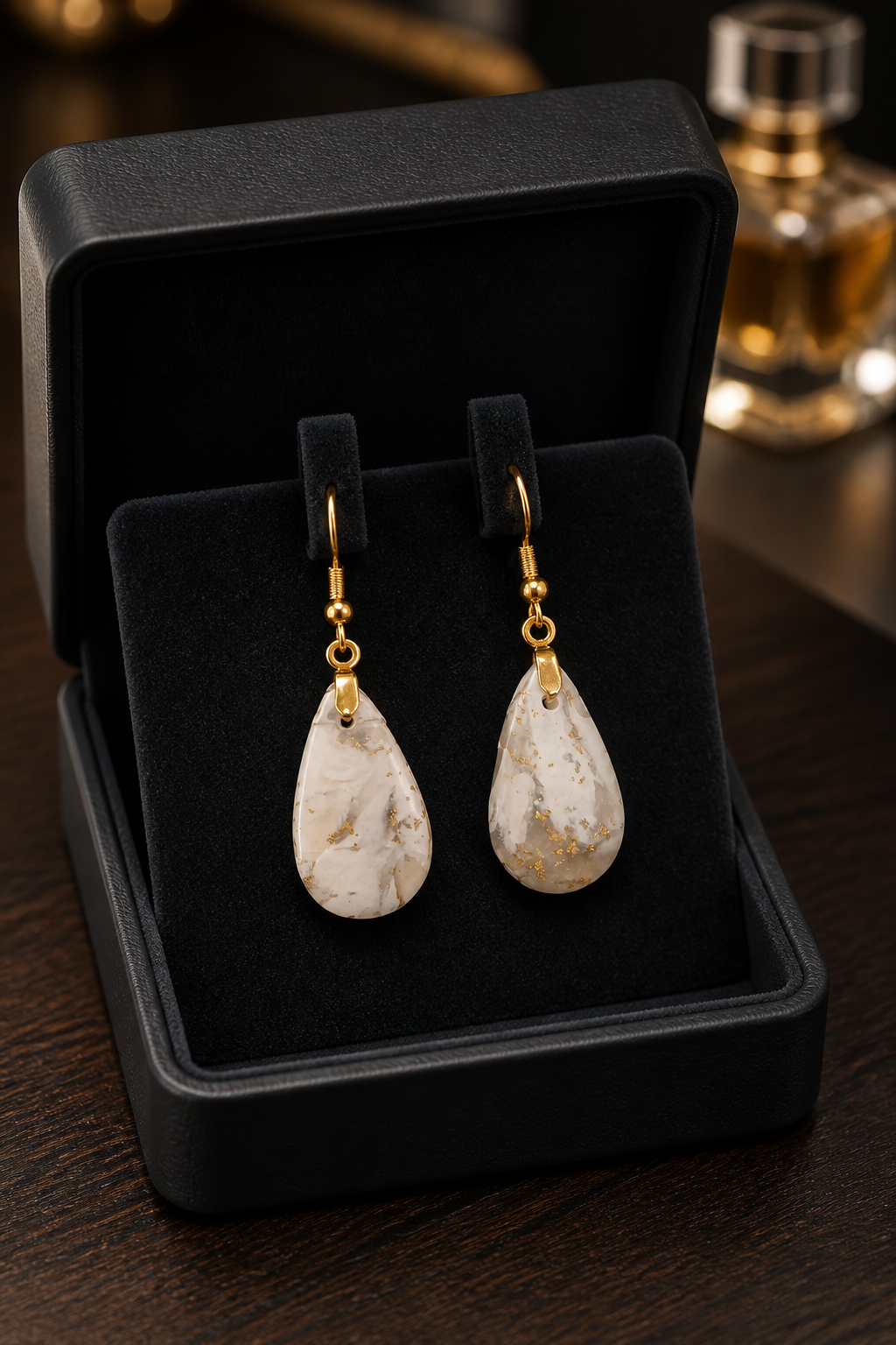 Golden Marble Teardrop Earrings