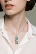 Faux Turquoise & Silver Foil Resin Oblong Pendant Necklace – Handmade Coastal Jewelry
