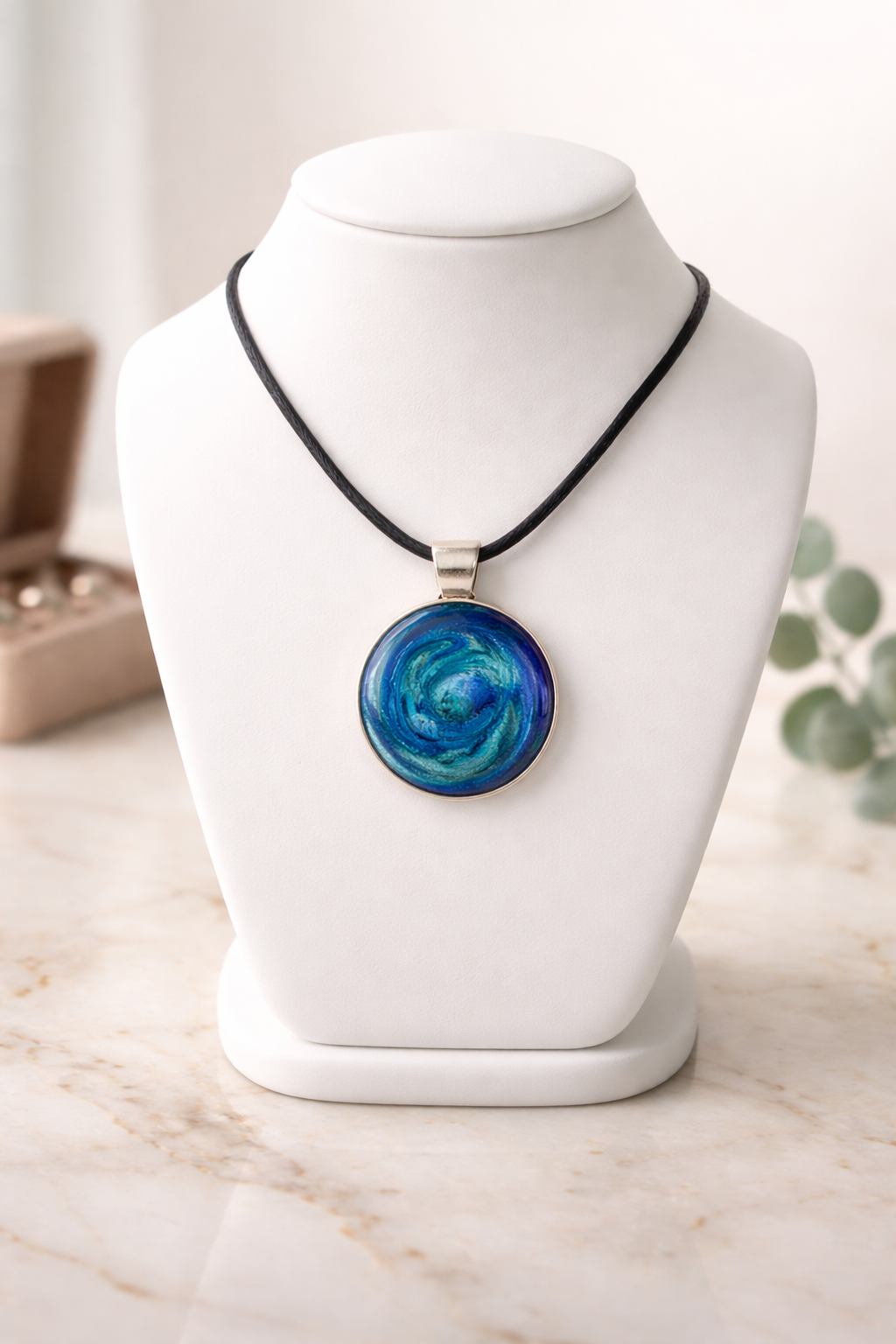 Ocean Swirl Resin Pendant Necklace – Handmade Coastal Jewelry