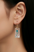 Clear Resin Earrings with Blue Flower Accent – Handmade 1" Botanical Jewelry
