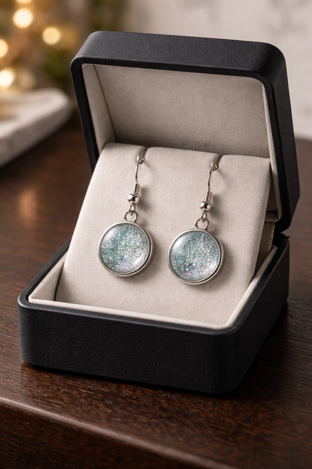 Handmade Clear Resin Earrings with Glitter Sparkle