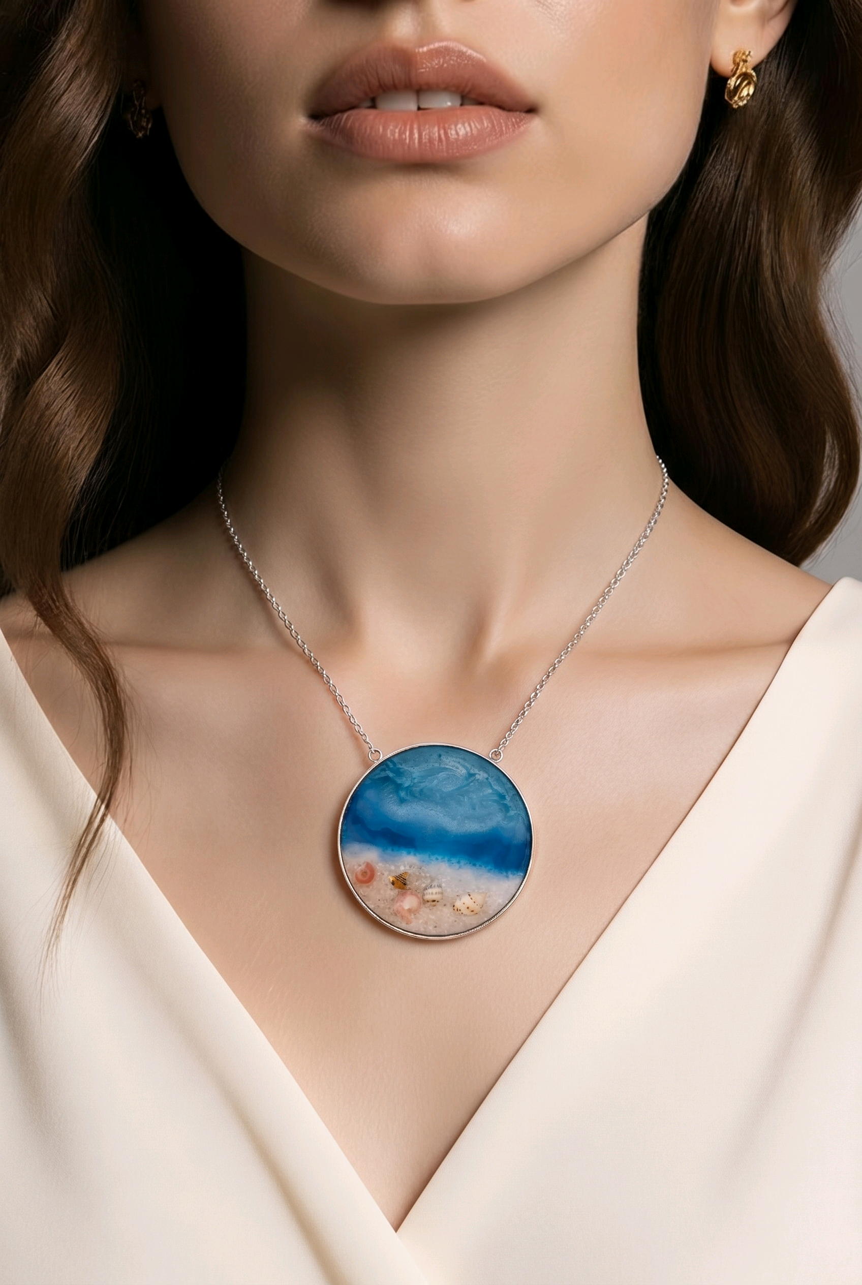 Real Seashell Beach Resin Pendant Necklace – Handmade Coastal Jewelry