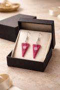Pink Triangle Resin Earrings – Handmade with White Hawaiian Flower Accent